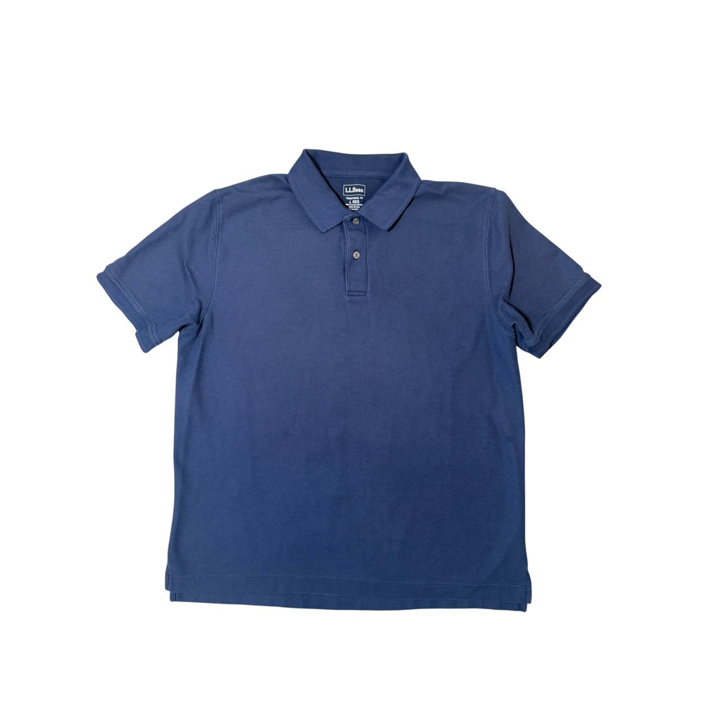 LL Bean Mens Navy Blue 100% Cotton Pique Short Sleeve Polo Shirt Large Regular